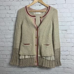 Charlie & Robin for Anthropologie Grandmacore Wool Alpaca Cardigan Fringe Pleat